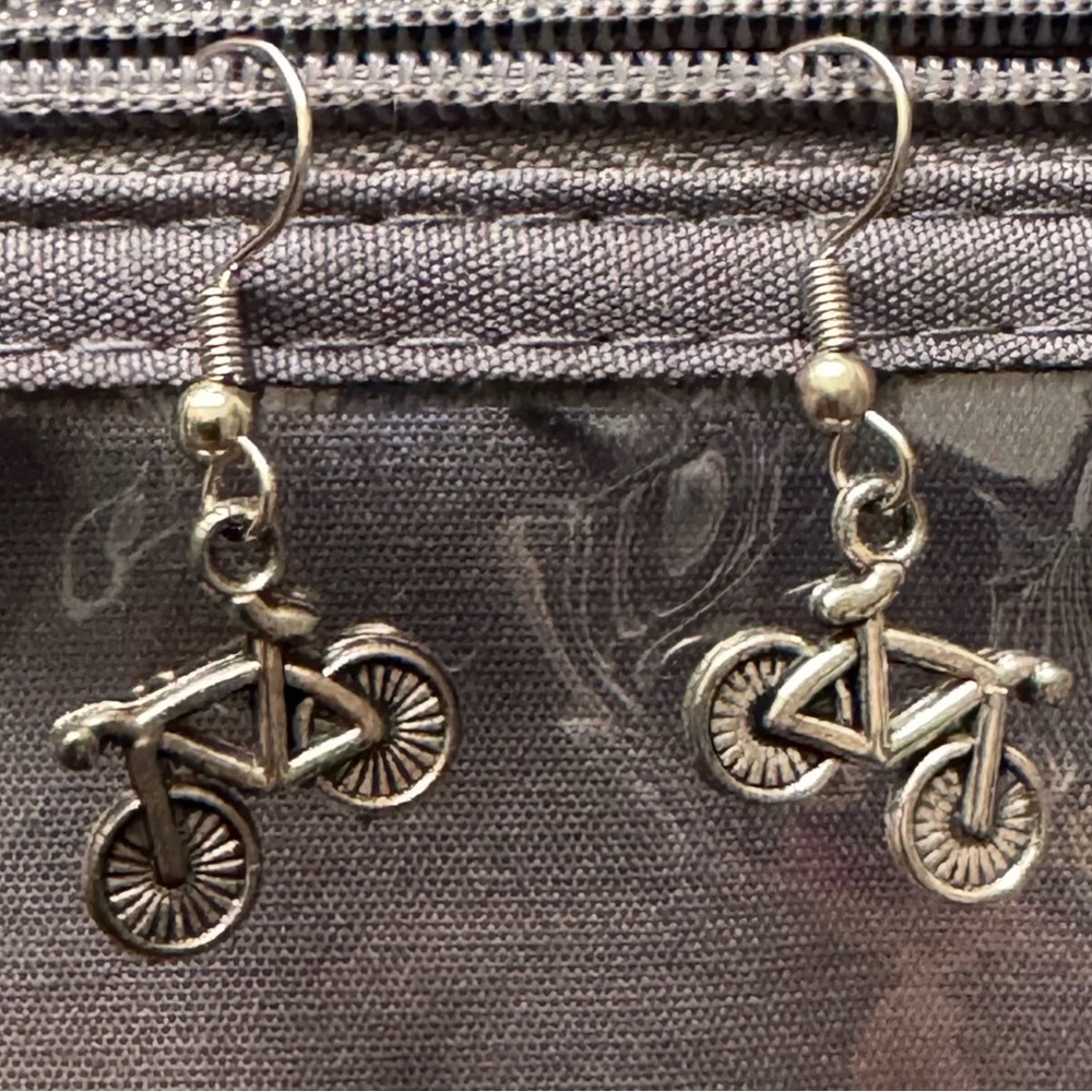 Silver Bicycle Earrings
